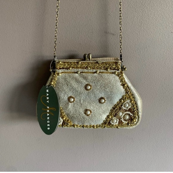 Mary Frances Gold and Pearl Embellished Evening Clutch with Autograph NWT - Picture 3 of 14